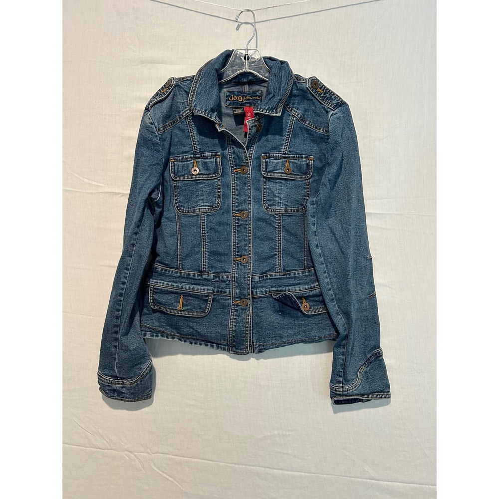 Jag Jeans Womens Medium Wash Blue Stretch Denim Utility Trucker Jacket J821714 M
